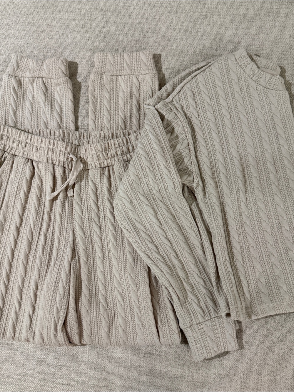 Cream Cable Knit Lounge Set - Sweater & Drawstring Pants